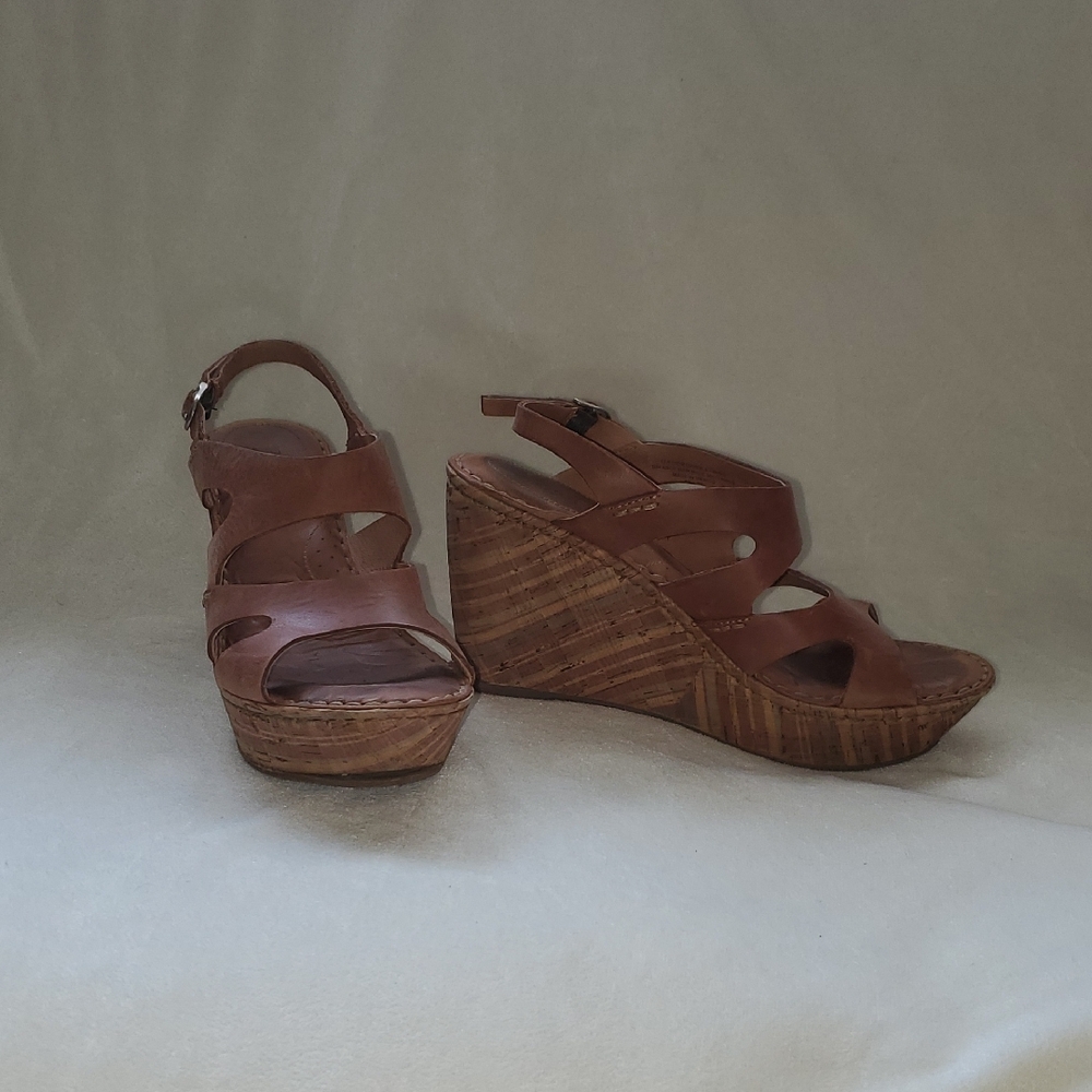Born Tan Leather Wedge Sandals